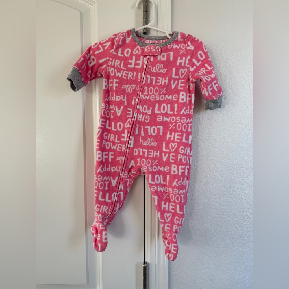 Carter's Fleece Pink and Gray Graphic Pajamas 6M